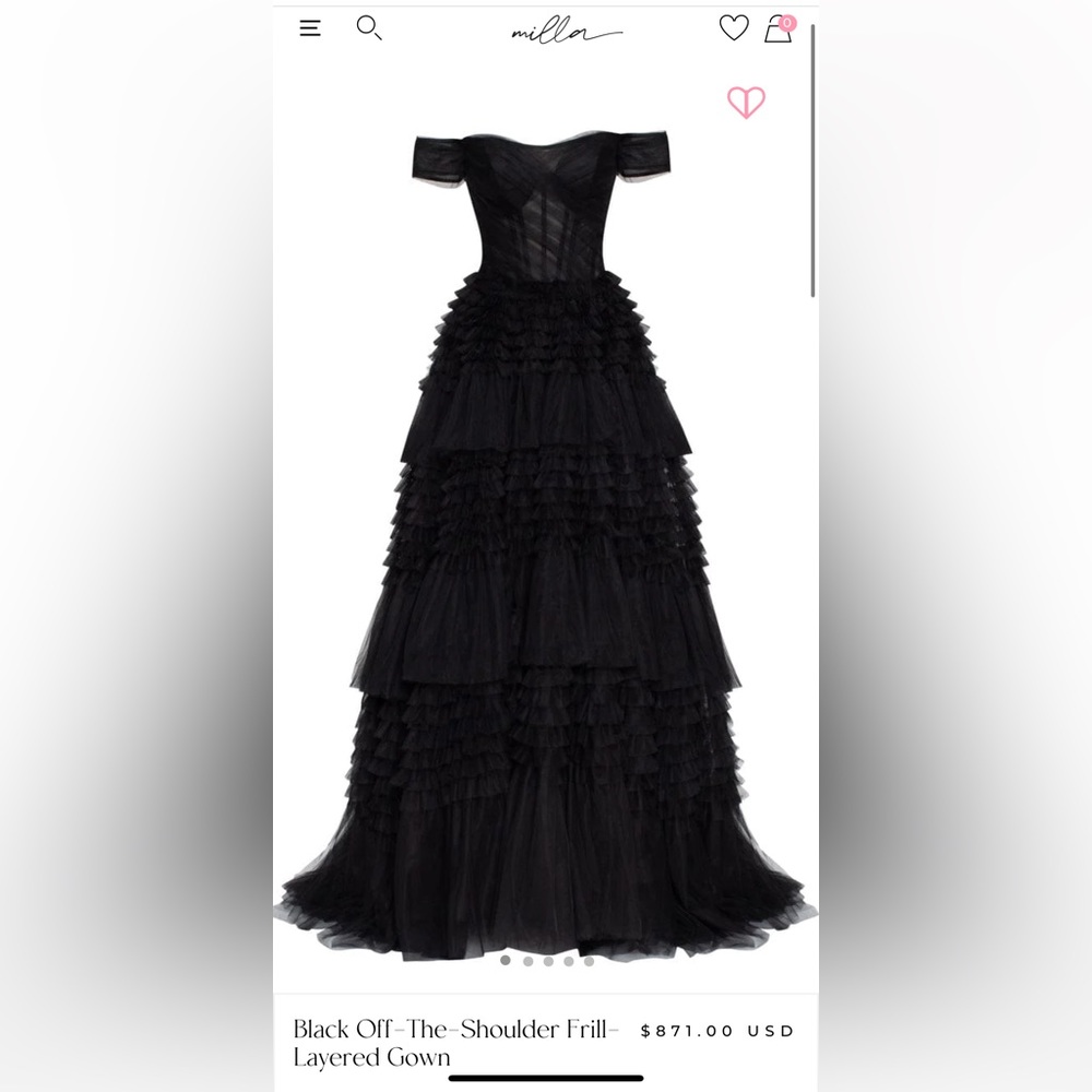 Milla Black Off-The-Shoulder Frill-Layered Gown - Size L